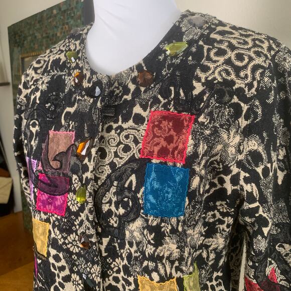 Vintage Size M Tapestry Embroidered Beaded Floral Jacket Art to Wear Patchwork - Picture 5 of 15